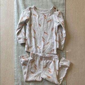 Kids Long Sleeve Feather Print Pajama Set - Gray with Tan Feathers